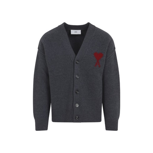 Ami Dark Grey Wool Cardigan With Embroidered Heart Detail - NWT - Picture 1 of 3